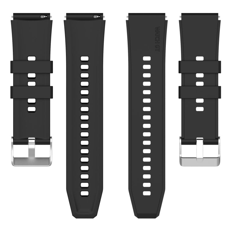 For Huawei Watch GT 3 Pro 46mm 22mm Protruding Head Silver Buckle Silicone Watch Band(Black) - Watch Bands by buy2fix | Online Shopping UK | buy2fix