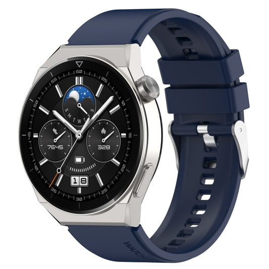 For Huawei Watch GT 3 Pro 46mm 22mm Protruding Head Silver Buckle Silicone Watch Band(Dark Blue) - Watch Bands by buy2fix | Online Shopping UK | buy2fix