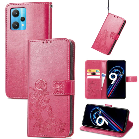 For OPPO Realme 9 Pro+ 5G Four-leaf Clasp Embossed Buckle Leather Phone Case(Magenta) - Realme Cases by buy2fix | Online Shopping UK | buy2fix