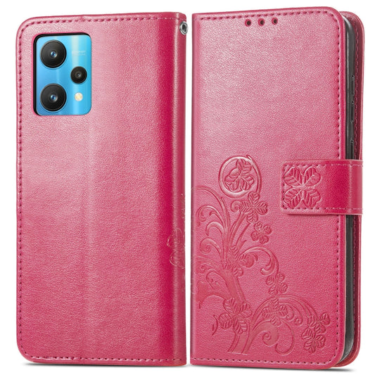 For OPPO Realme 9 Pro+ 5G Four-leaf Clasp Embossed Buckle Leather Phone Case(Magenta) - Realme Cases by buy2fix | Online Shopping UK | buy2fix