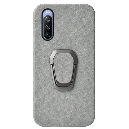 For Sony Xperia 10 IV Ring Holder Honeycomb PU Phone Case(Grey) by buy2fix