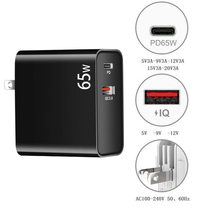 PD-65W USB-C / Type-C + QC3. 0 USB Laptop Charging Adapter + 1.8m USB-C / Type-C to MagSafe 2 / T Head Data Cable, UK Plug / US Plug(White) by buy2fix