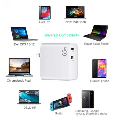 PD-65W USB-C / Type-C + QC3. 0 USB Laptop Charging Adapter + 1.8m USB-C / Type-C to MagSafe 2 / T Head Data Cable, UK Plug / US Plug(White) by buy2fix