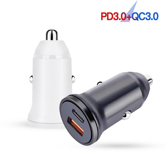 WKN-707 PD 20W USB-C / Type-C + QC 3.0 25W USB Mini Car Charger with USB-C / Type-C to 8 Pin Data Cable, Cable Length: 1m(Black) - Car Charger by buy2fix | Online Shopping UK | buy2fix