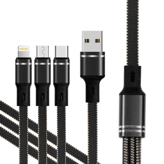 XJ-76 40W 5A 3 in 1 USB to 8 Pin + Type-C + Micro USB Super Flash Charging Cable, Length: 1.18m(Black) by buy2fix