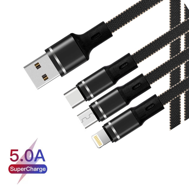 XJ-76 40W 5A 3 in 1 USB to 8 Pin + Type-C + Micro USB Super Flash Charging Cable, Length: 1.18m(Black) by buy2fix