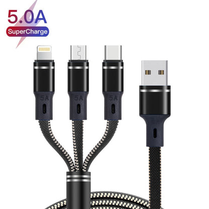 XJ-76 40W 5A 3 in 1 USB to 8 Pin + Type-C + Micro USB Super Flash Charging Cable, Length: 1.18m(Black) by buy2fix