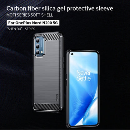 For Oneplus Nord N200 5G MOFI Gentleness Series Brushed Texture Carbon Fiber Soft TPU Phone Case(Red) - OnePlus Cases by MOFI | Online Shopping UK | buy2fix