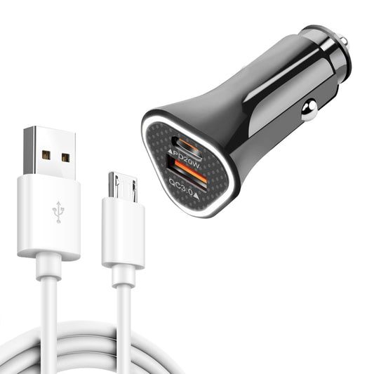 TE-P23 38W PD 20W USB-C / Type-C + QC3. 0 USB Triangle Car Charger + USB to Micro USB Data Cable, Length: 1m(Black) - Car Charger by buy2fix | Online Shopping UK | buy2fix