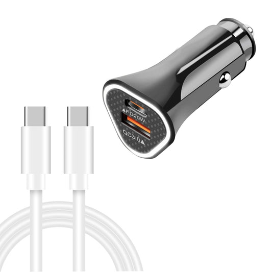 TE-P23 38W PD USB-C / Type-C + QC3. 0 USB Triangle Car Charger + USB-C / Type-C to USB-C / Type-C Data Cable, Length: 1m(Black) - Car Charger by buy2fix | Online Shopping UK | buy2fix