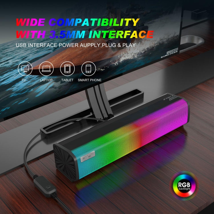 Q9 10W USB Soundbar Home Theater PC Surround Sound Box Wired Computer Speaker with RGB Light by buy2fix