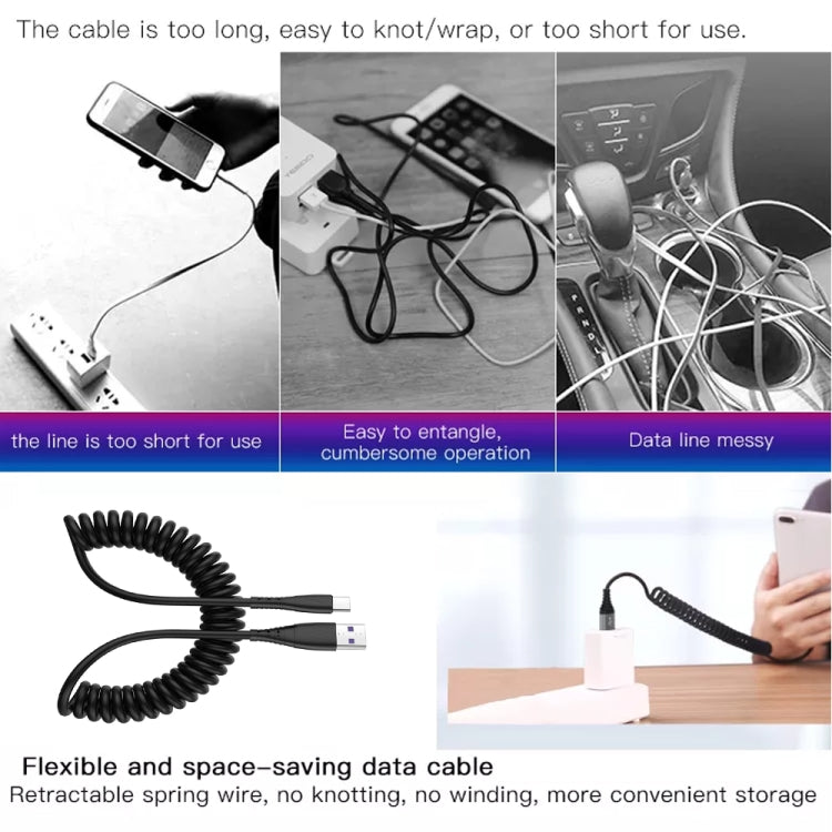 USB to Micro USB 1.5m Spring Telescopic Mobile Phone Fast Charging Data Cable by buy2fix