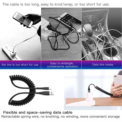 USB to Micro USB 1.5m Spring Telescopic Mobile Phone Fast Charging Data Cable by buy2fix