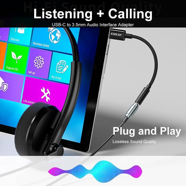 ENKAY USB-C / Type-C to 3.5mm Nylon Braided Aux Adapter Digital Decoding Audio Cable by ENKAY