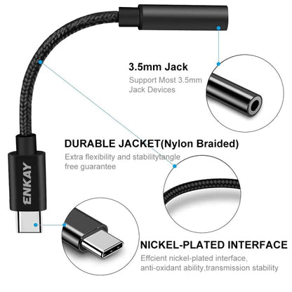 ENKAY USB-C / Type-C to 3.5mm Nylon Braided Aux Adapter Digital Decoding Audio Cable by ENKAY
