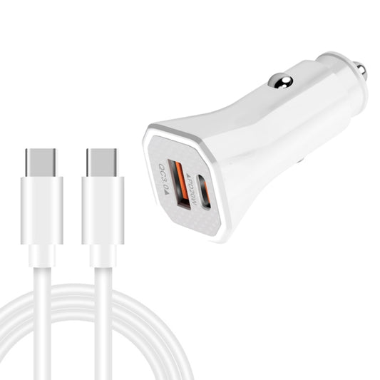 TE-P22 38W PD USB-C / Type-C + QC3. 0 USB Car Charger with 1m USB-C / Type-C to USB-C / Type-C Data Cable(White) - Car Charger by buy2fix | Online Shopping UK | buy2fix