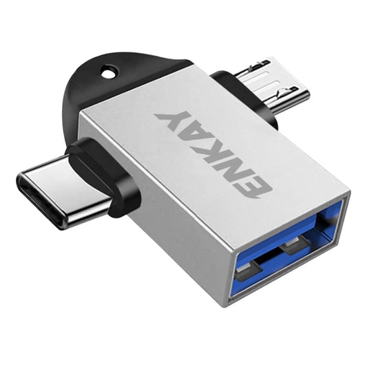 ENKAY ENK-AT112 2 in 1 Type-C + Micro USB to USB 3.0 Aluminium Alloy OTG Adapter(Silver) - OTG Adapter by ENKAY | Online Shopping UK | buy2fix