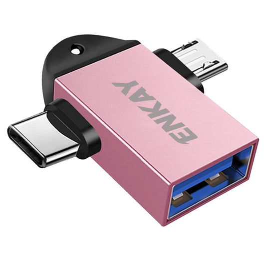 ENKAY ENK-AT112 2 in 1 Type-C + Micro USB to USB 3.0 Aluminium Alloy OTG Adapter(Pink) - OTG Adapter by ENKAY | Online Shopping UK | buy2fix