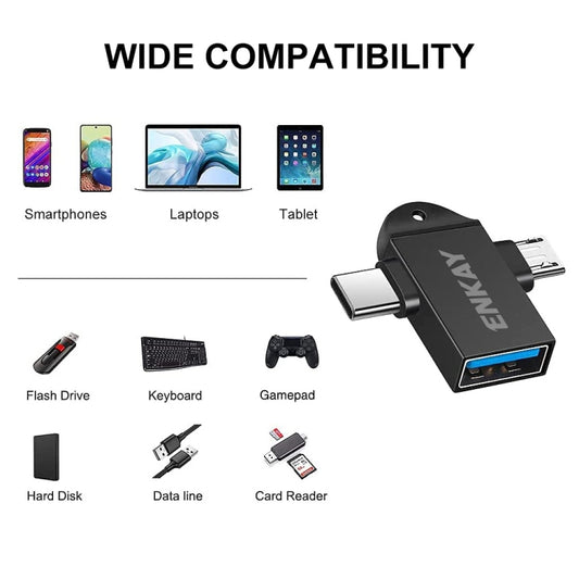 ENKAY ENK-AT112 2 in 1 Type-C + Micro USB to USB 3.0 Aluminium Alloy OTG Adapter(Pink) - OTG Adapter by ENKAY | Online Shopping UK | buy2fix