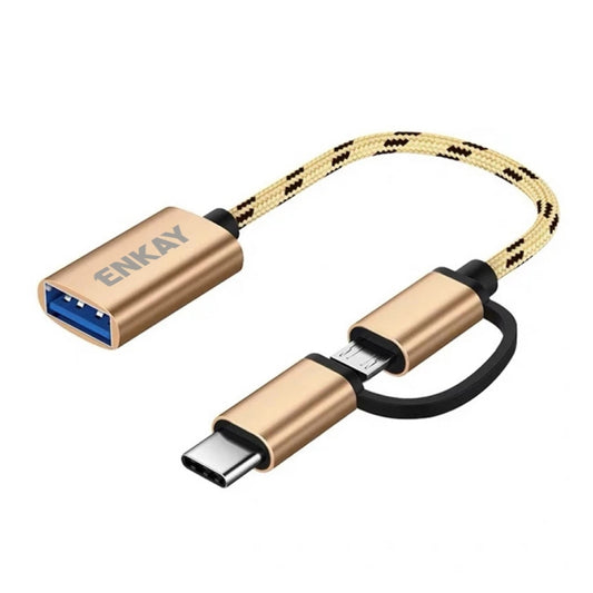 ENKAY ENK-AT113 2 in 1 Type-C / Micro USB to USB 3.0 Nylon Braided OTG Adapter Cable(Gold) - OTG Adapter by ENKAY | Online Shopping UK | buy2fix