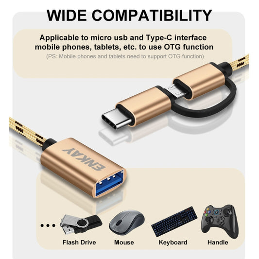 ENKAY ENK-AT113 2 in 1 Type-C / Micro USB to USB 3.0 Nylon Braided OTG Adapter Cable(Gold) - OTG Adapter by ENKAY | Online Shopping UK | buy2fix