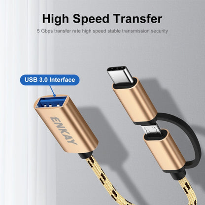 ENKAY ENK-AT113 2 in 1 Type-C / Micro USB to USB 3.0 Nylon Braided OTG Adapter Cable(Gold) - OTG Adapter by ENKAY | Online Shopping UK | buy2fix