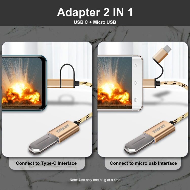 ENKAY ENK-AT113 2 in 1 Type-C / Micro USB to USB 3.0 Nylon Braided OTG Adapter Cable(Gold) - OTG Adapter by ENKAY | Online Shopping UK | buy2fix