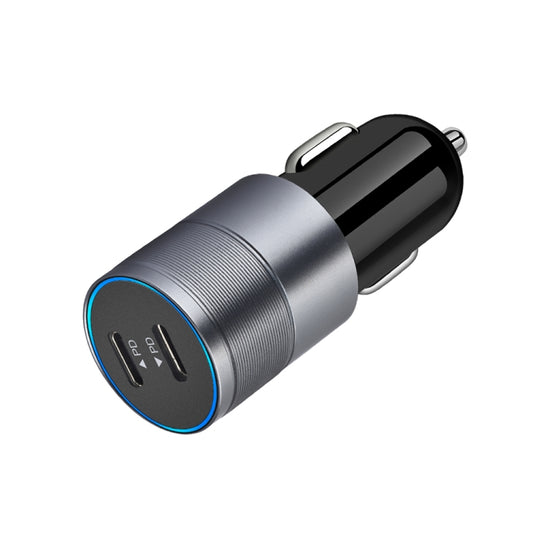 Dual PD 3.0 40W USB-C / Type-C Car Charger with 1m USB-C / Type-C to 8 Pin Data Cable(Grey) - Car Charger by buy2fix | Online Shopping UK | buy2fix