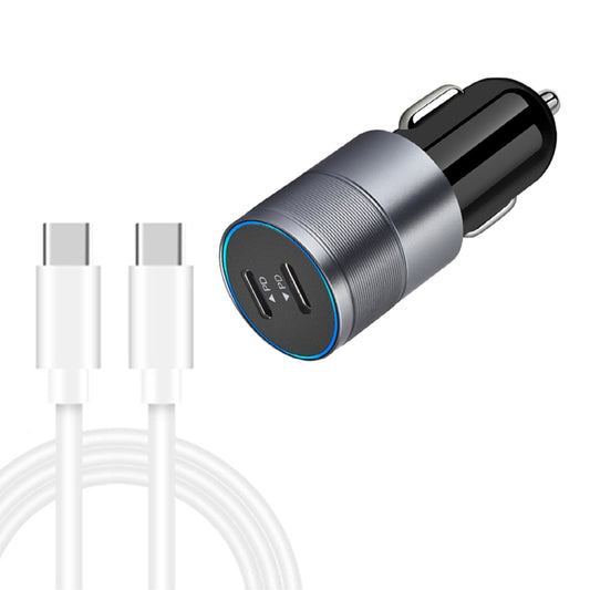 Dual PD 3.0 40W Type-C Car charger with 1m Type-C to Type-C Data Cable(Grey) - Car Charger by buy2fix | Online Shopping UK | buy2fix