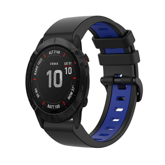 For Garmin Fenix 6X Pro 26mm Silicone Sports Two-Color Watch Band(Black+Blue) - Watch Bands by buy2fix | Online Shopping UK | buy2fix