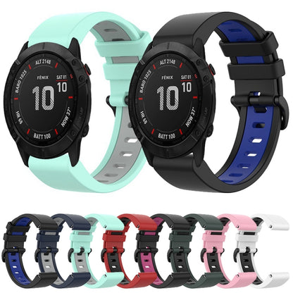 For Garmin Fenix 6X Pro 26mm Silicone Sports Two-Color Watch Band(Black+Blue) - Watch Bands by buy2fix | Online Shopping UK | buy2fix
