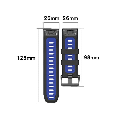 For Garmin Fenix 6X Pro 26mm Silicone Sports Two-Color Watch Band(Black+Blue) - Watch Bands by buy2fix | Online Shopping UK | buy2fix
