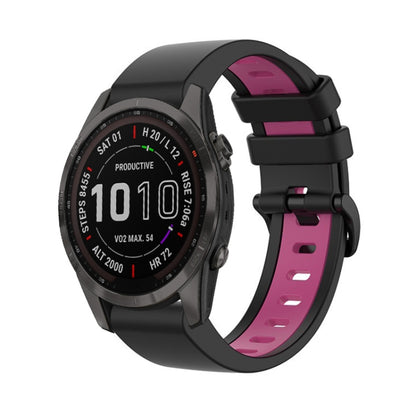 For Garmin Fenix 7S Sapphire Solar 22mm Silicone Sports Two-Color Watch Band(Black+Pink) by buy2fix