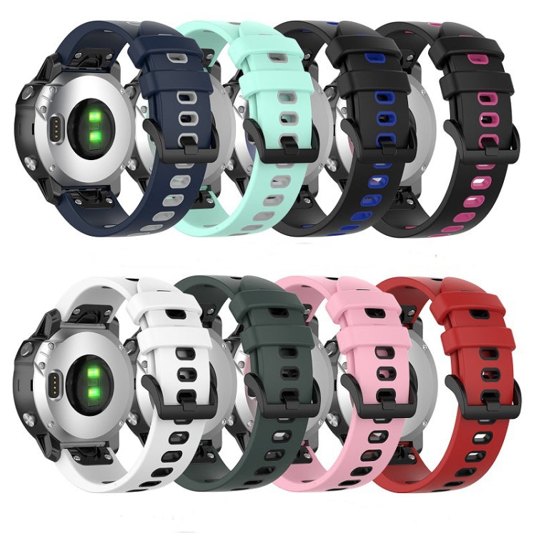 For Garmin Fenix 7S Sapphire Solar 22mm Silicone Sports Two-Color Watch Band(Black+Pink) by buy2fix