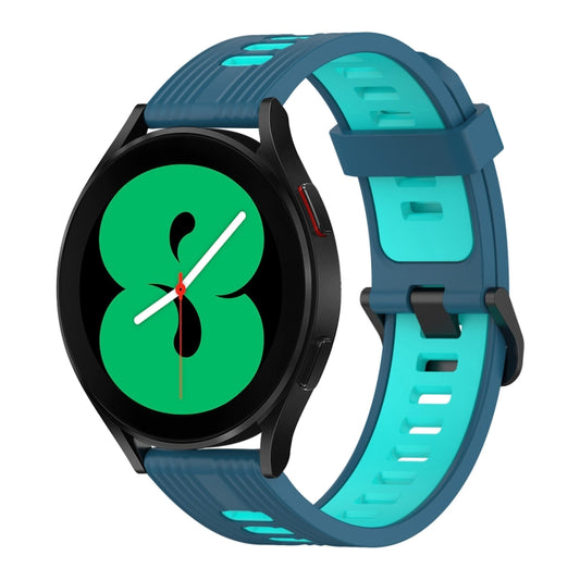 For Samsung Galaxy Watch 4 40mm 20mm Vertical Pattern Two-Color Silicone Watch Band(Blue+Water Duck) - Watch Bands by buy2fix | Online Shopping UK | buy2fix