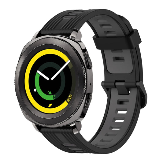 For Samsung Gear Sport 20mm Vertical Pattern Two-Color Silicone Watch Band(Black+Grey) - Watch Bands by buy2fix | Online Shopping UK | buy2fix