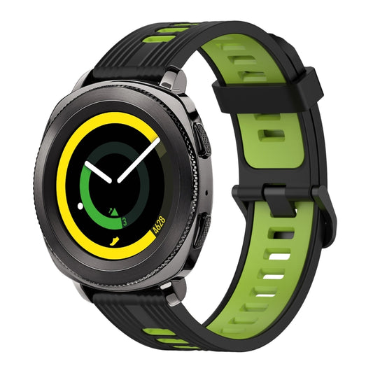 For Samsung Gear Sport 20mm Vertical Pattern Two-Color Silicone Watch Band(Black+Green) - Watch Bands by buy2fix | Online Shopping UK | buy2fix