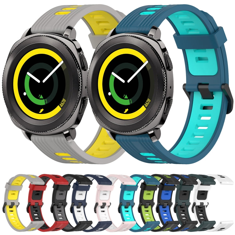 For Samsung Gear Sport 20mm Vertical Pattern Two-Color Silicone Watch Band(Black+Grey) - Watch Bands by buy2fix | Online Shopping UK | buy2fix