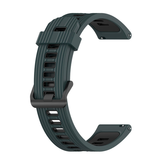 For Garmin Forerunner 245 20mm Vertical Pattern Two-Color Silicone Watch Band(Olive Green + Black) - Watch Bands by buy2fix | Online Shopping UK | buy2fix