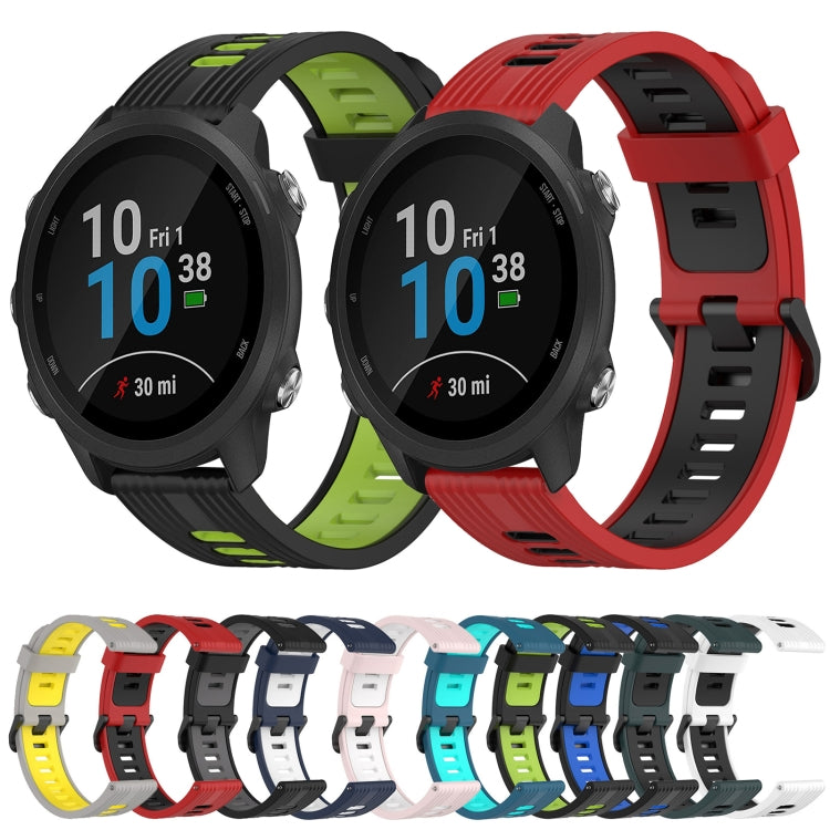For Garmin Forerunner 245 20mm Vertical Pattern Two-Color Silicone Watch Band(Blue+Water Duck) - Watch Bands by buy2fix | Online Shopping UK | buy2fix