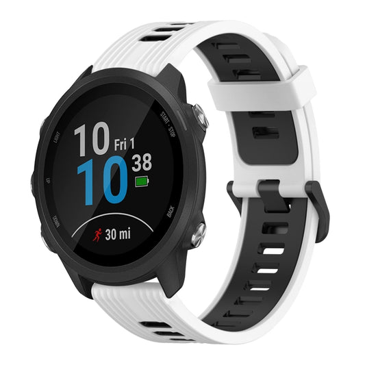 For Garmin Forerunner 245 Music 20mm Vertical Pattern Two-Color Silicone Watch Band(White+Black) - Watch Bands by buy2fix | Online Shopping UK | buy2fix