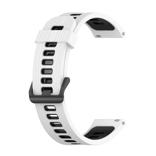 For Garmin Forerunner 245 Music 20mm Vertical Pattern Two-Color Silicone Watch Band(White+Black) - Watch Bands by buy2fix | Online Shopping UK | buy2fix