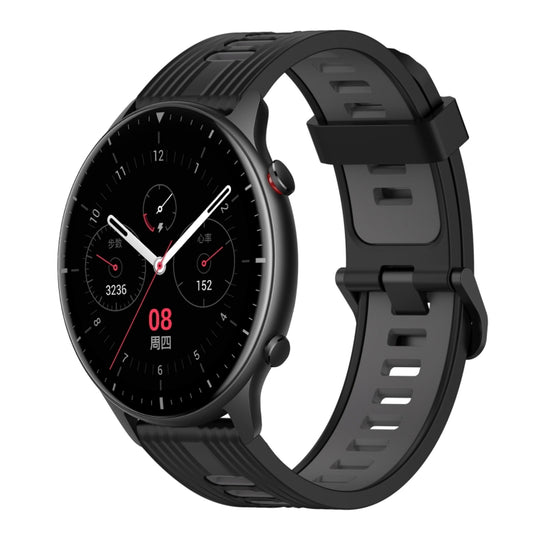 Pour Amazfit GTR 2 22 mm Bracelet de montre en silicone bicolore à motif vertical (noir + gris)
