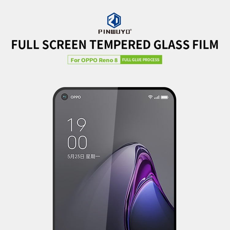 For OPPO Reno8 PINWUYO 9H 2.5D Full Screen Tempered Glass Film(Black) - OPPO Tempered Glass by PINWUYO | Online Shopping UK | buy2fix