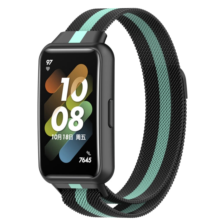 For Huawei Band 7 Milan Magnetic Watch Band(Black+Green) by buy2fix