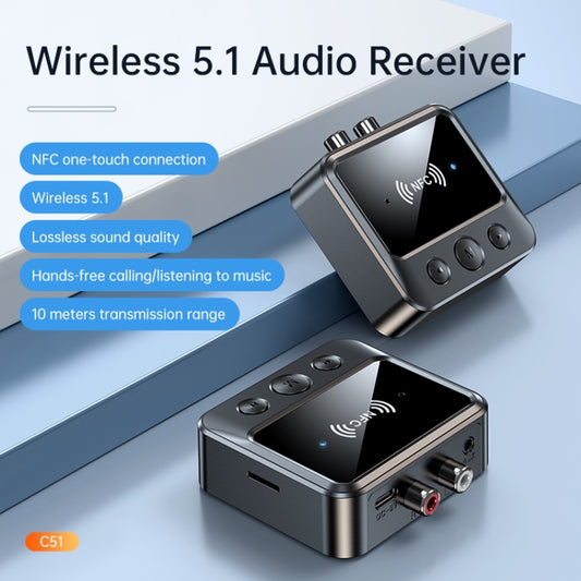 C51 Car Bluetooth 5.1 Audio Receiver Support NFC / Calls / TF Card / MP3 Playback - Audio Receiver Transmitter by buy2fix | Online Shopping UK | buy2fix