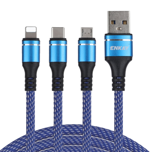 ENKAY ENK-CB121 1.5m 3 in 1 USB 3.0 to Type-C / 8 Pin / Micro USB 5A Fast Charging Cable(Blue) - Multifunction Cable by ENKAY | Online Shopping UK | buy2fix