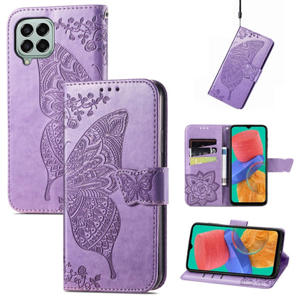 For Samsung Galaxy M33 5G Butterfly Love Flower Embossed Flip Leather Phone Case(Light Purple) by buy2fix
