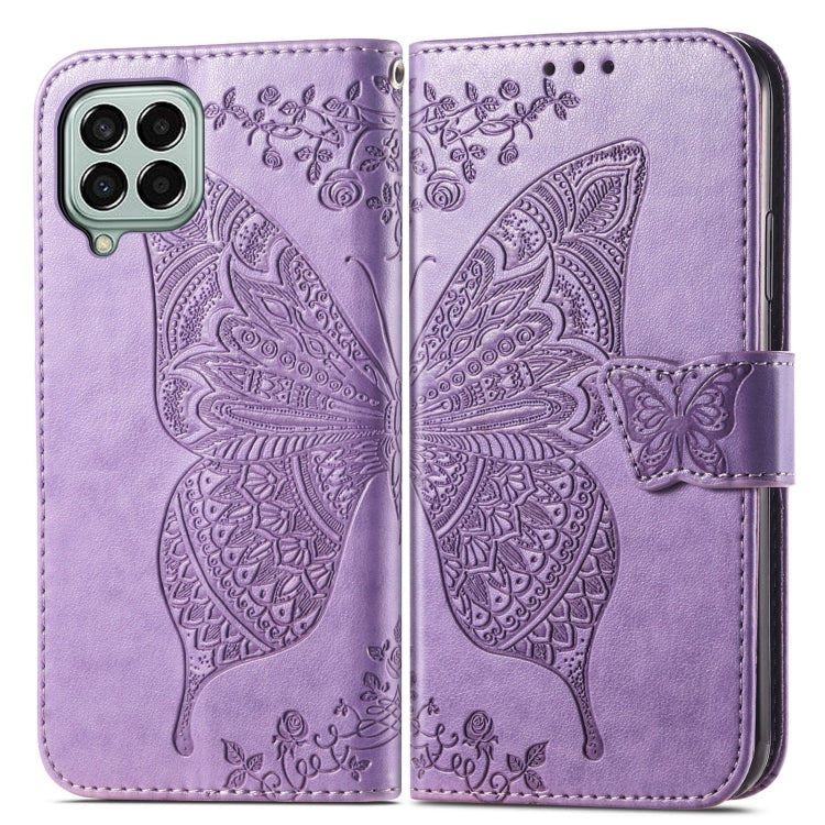 For Samsung Galaxy M33 5G Butterfly Love Flower Embossed Flip Leather Phone Case(Light Purple) by buy2fix
