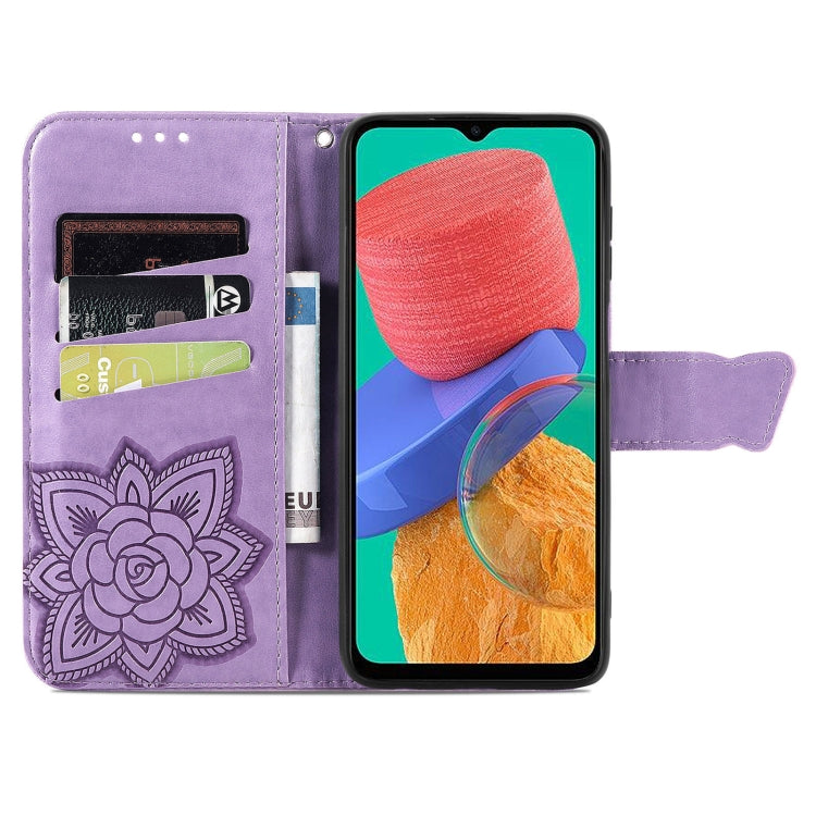 For Samsung Galaxy M33 5G Butterfly Love Flower Embossed Flip Leather Phone Case(Light Purple) by buy2fix